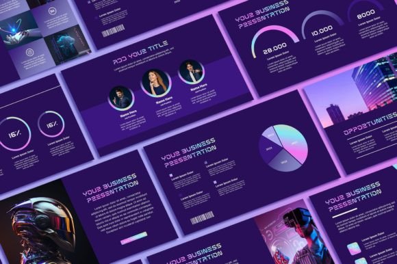 Elevate Your Slides: The Purple Futuristic PowerPoint Template